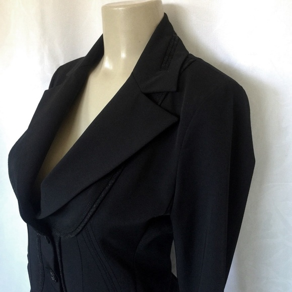 Annarita N Black Blazer Jacket 4 8 Felt Trim Notch - Picture 4 of 8